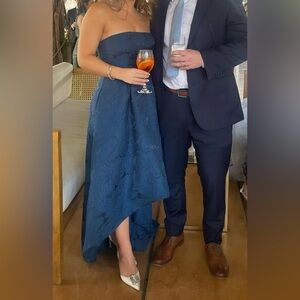 ML Monique Lhuillier Strapless High Low Jacquard Gown